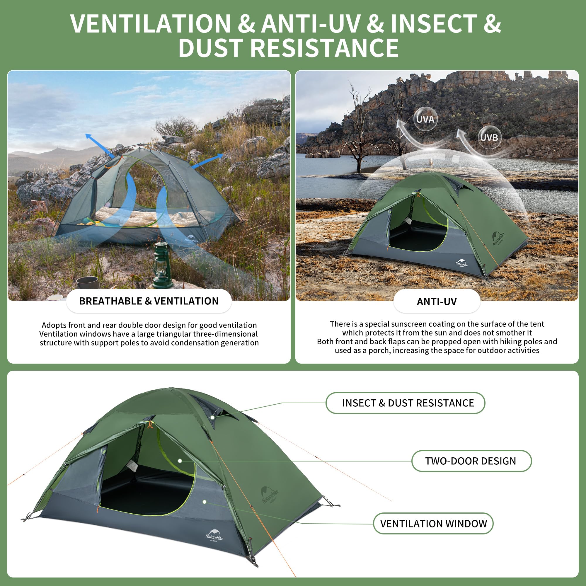 Amazon.co.jp: Naturehike Hillock 2人用テント、キャンプ用軽量バック